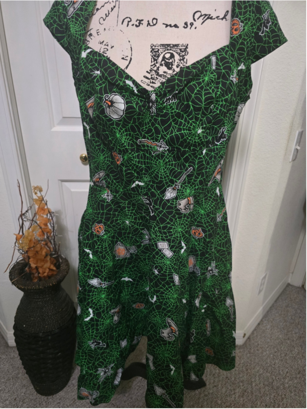 Hell Bunny Halloween Green Spiderweb Dress Size XL EUC